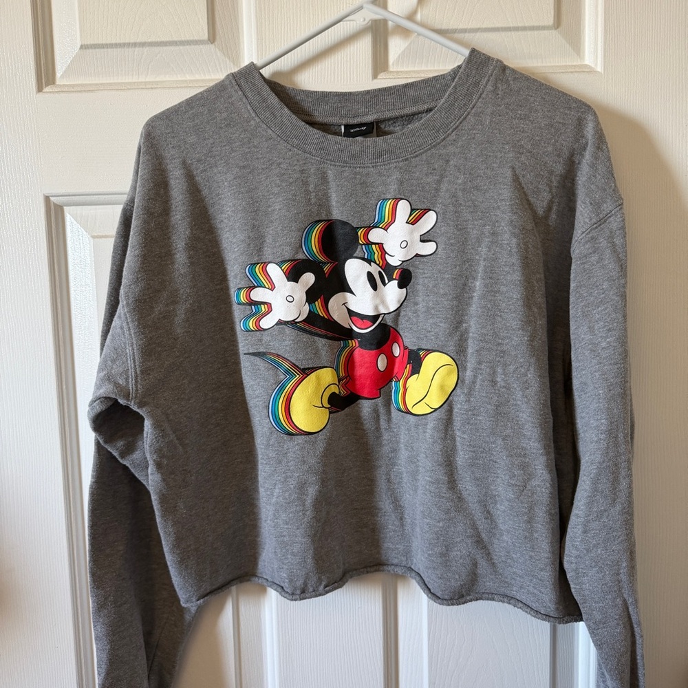 Cropped Disney Mickey Mouse Gray Sweatshirt